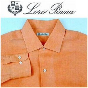 Loro Piana Medium Linen Space Dyed Orange Shirt